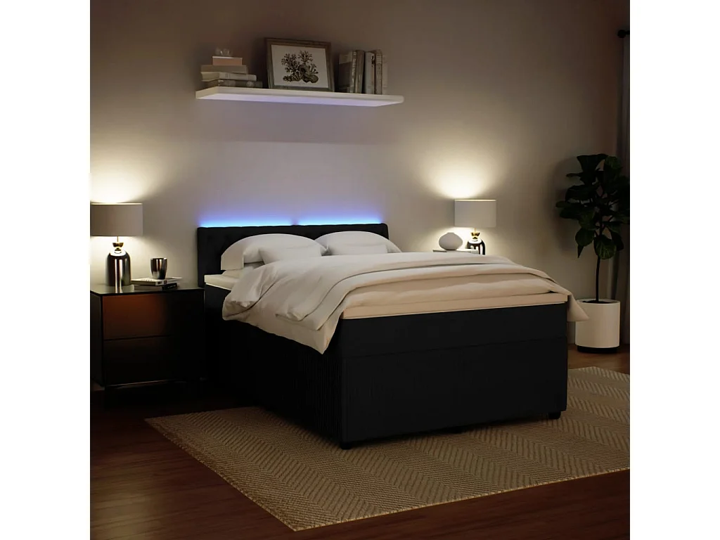Cama box spring con colchón terciopelo negro 140x200 cm