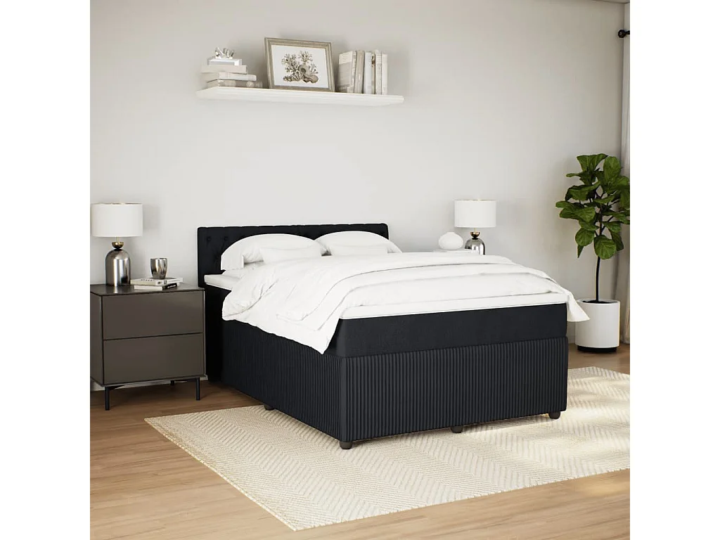 Cama box spring con colchón terciopelo negro 140x200 cm