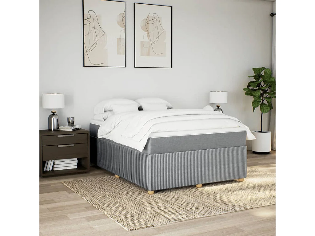Sommier à lattes de lit avec matelas Gris clair 140x190cm Tissu