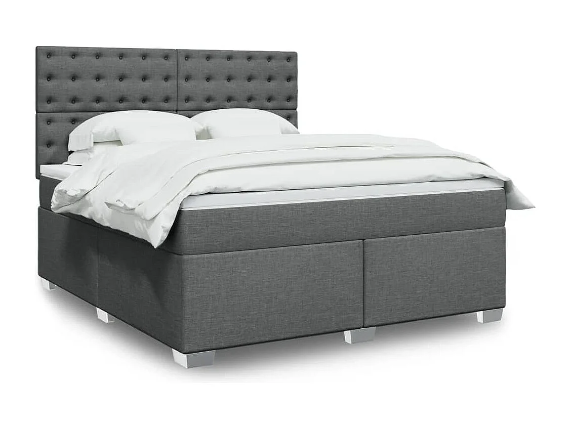 Cama box spring con colchón tela gris oscuro 180x200 cm