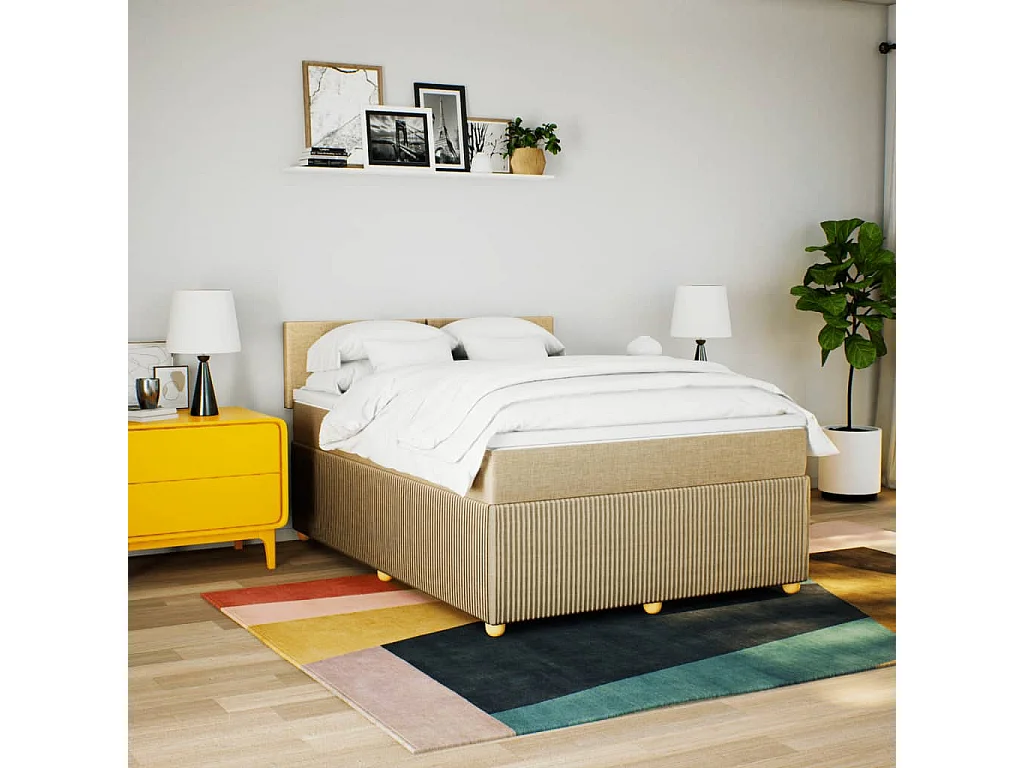 Cama com molas/colchão 160x200 cm tecido cor creme