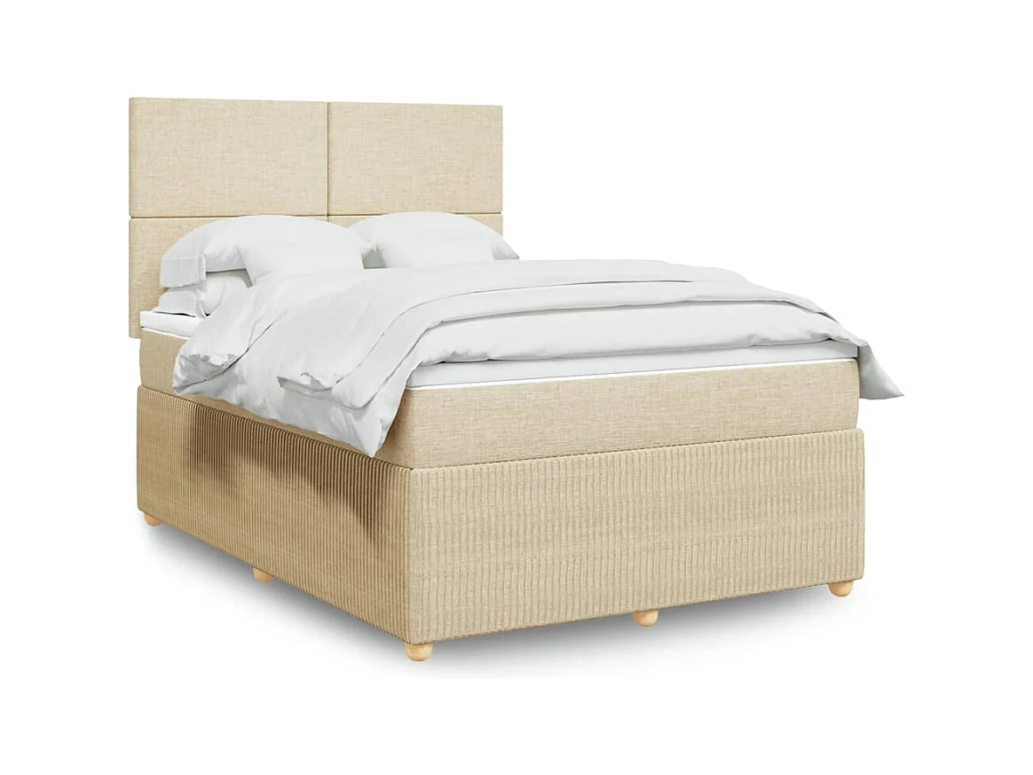 Cama box spring con colchón tela color crema 140x190 cm