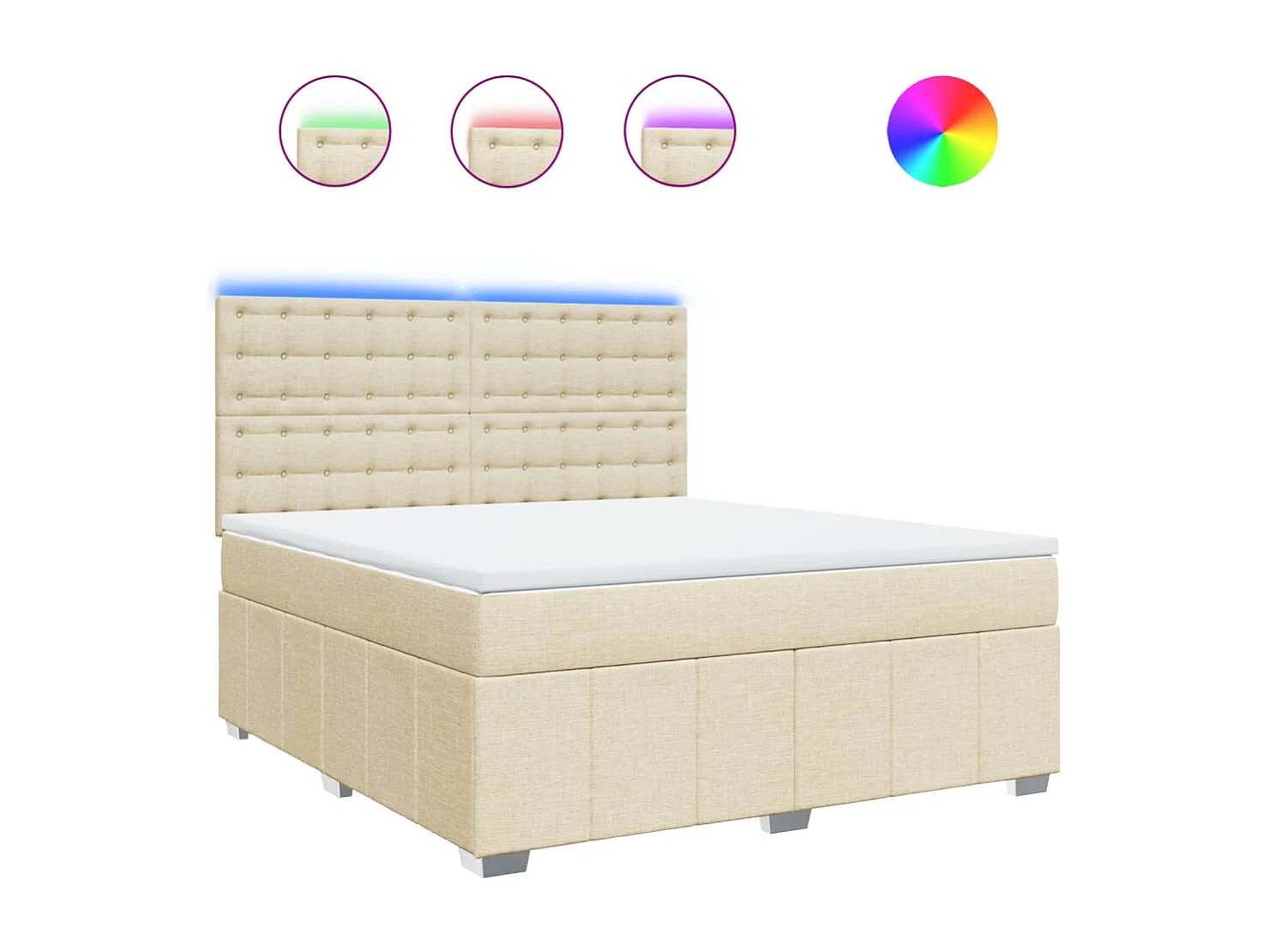 Cama box spring con colchón tela color crema 180x200 cm