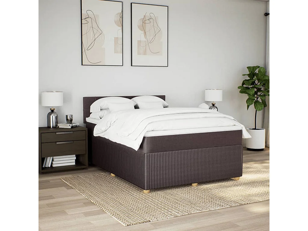 Cama box spring con colchón tela marrón oscuro 140x200 cm