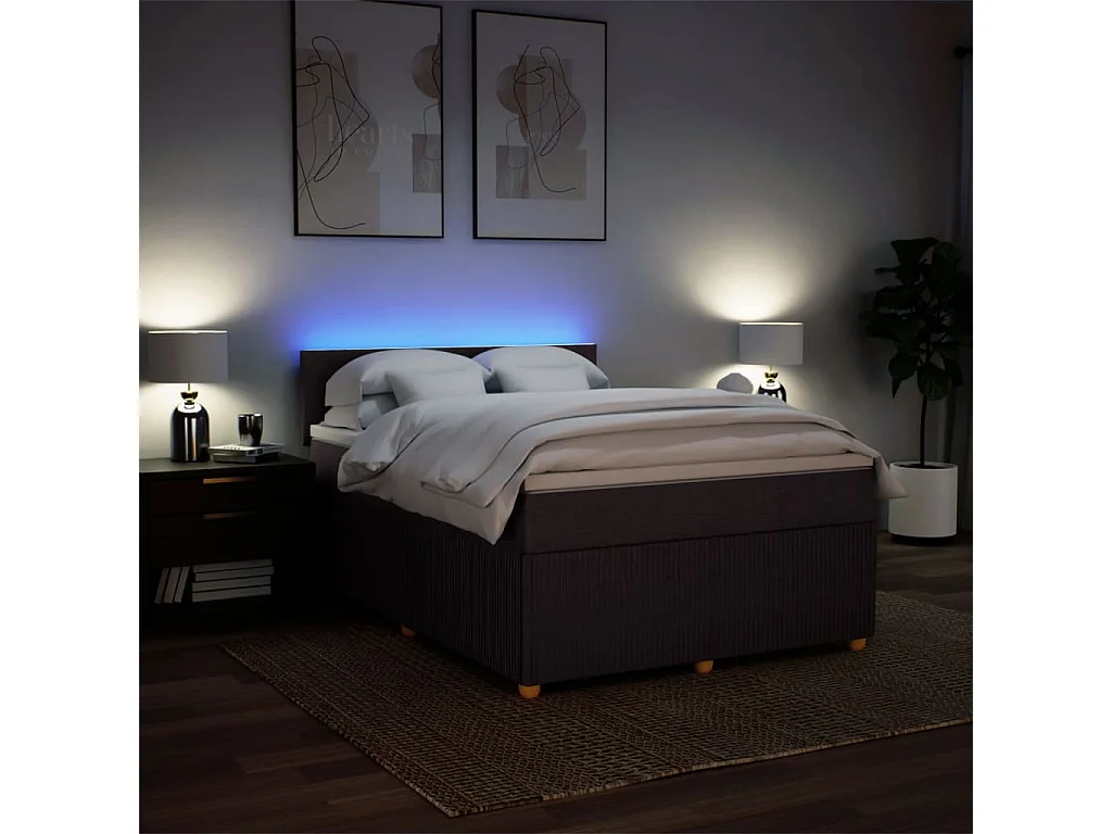Cama box spring con colchón tela marrón oscuro 140x200 cm