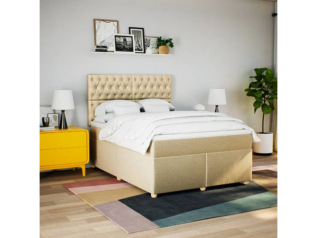 Sommier à lattes de lit avec matelas Crème 140x200 cm Tissu