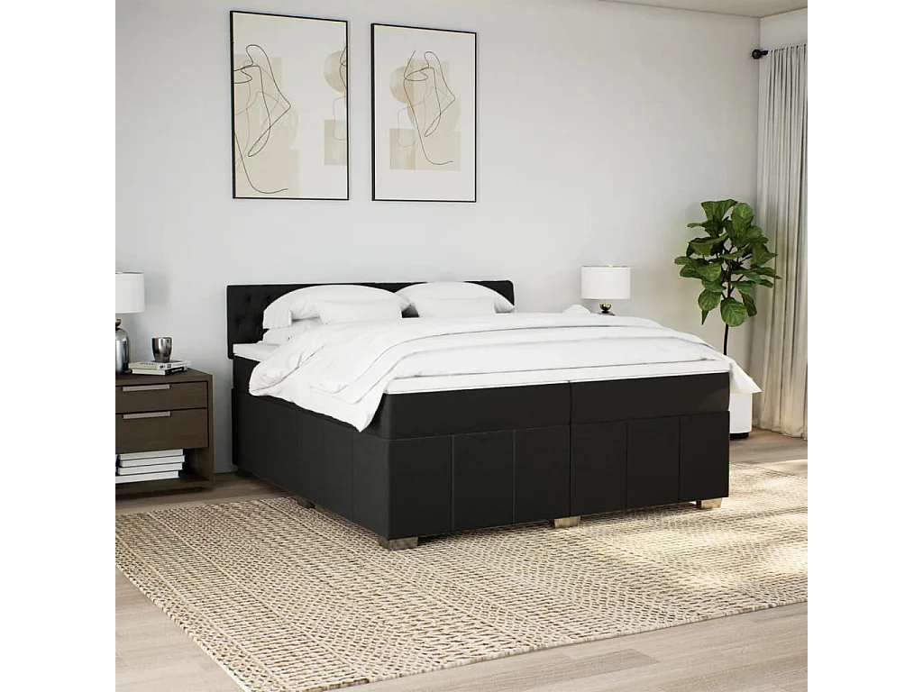 Sommier à lattes de lit avec matelas Noir 200x200 cm Tissu