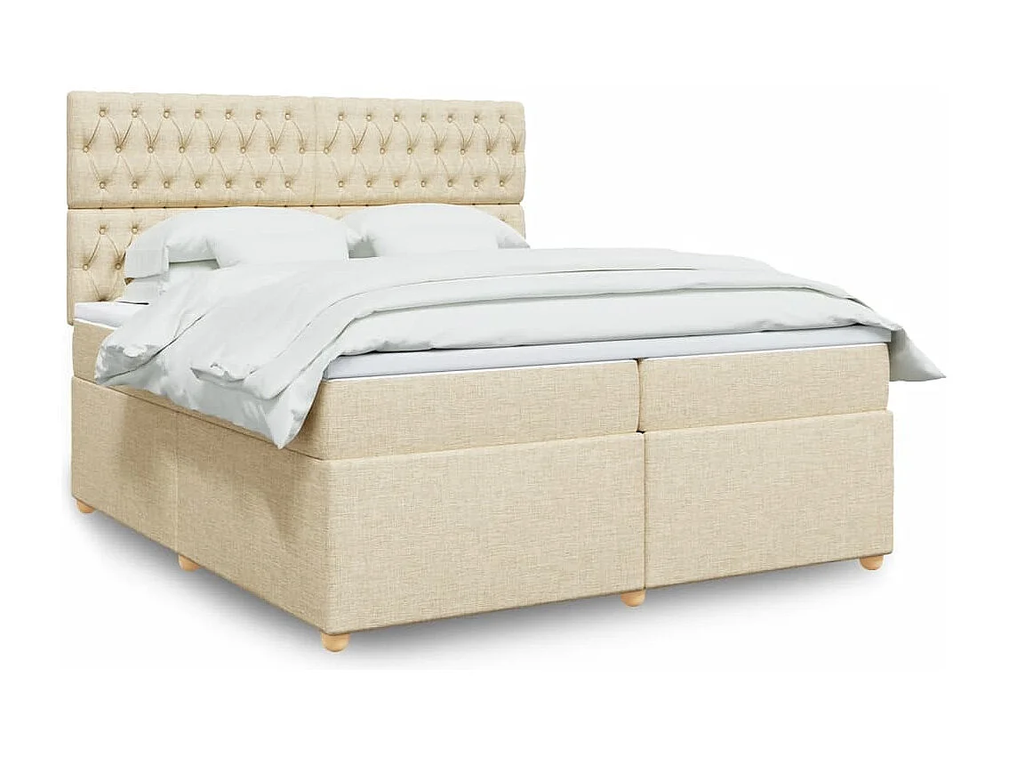 Cama box spring con colchón tela color crema 200x200 cm