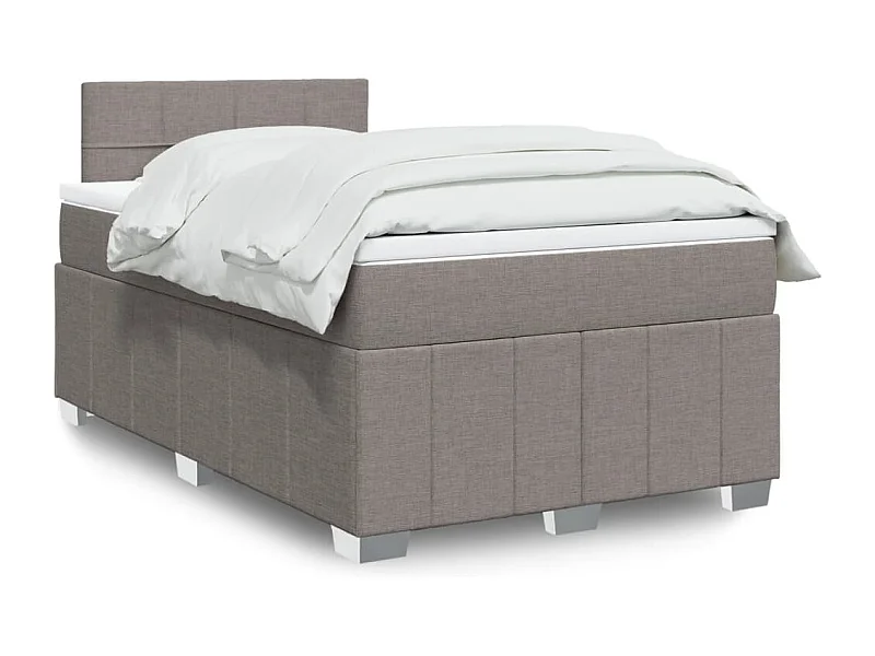 Cama box spring con colchón tela gris taupe 120x190 cm