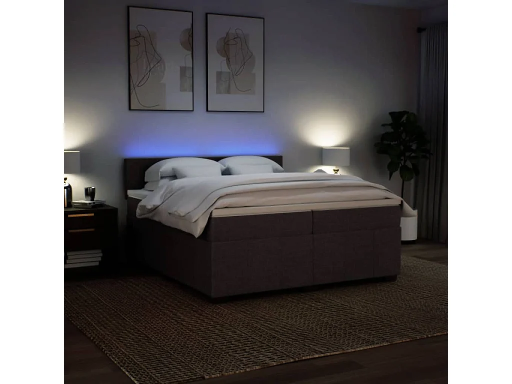 Cama com molas/colchão 200x200 cm tecido castanho-escuro