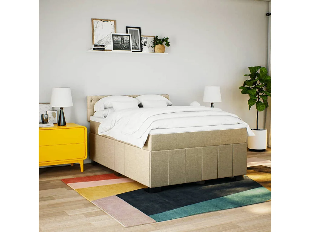 Sommier à lattes de lit avec matelas Crème 140x200 cm Tissu