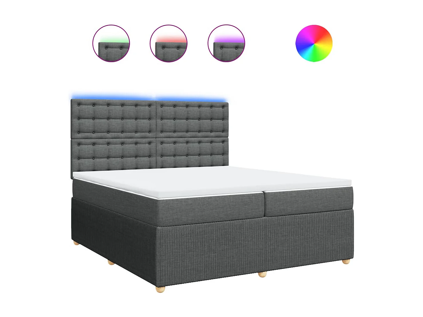 Sommier à lattes de lit avec matelas Gris foncé 200x200cm Tissu