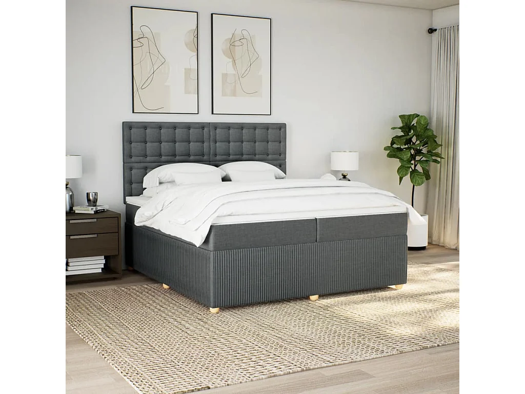 Sommier à lattes de lit avec matelas Gris foncé 200x200cm Tissu