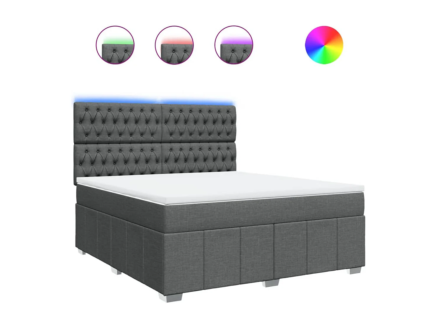 Cama box spring con colchón tela gris oscuro 180x200 cm