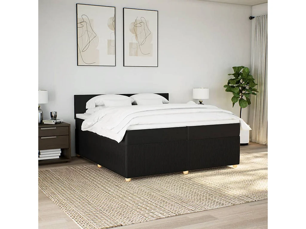 Sommier à lattes de lit avec matelas Noir 200x200 cm Tissu