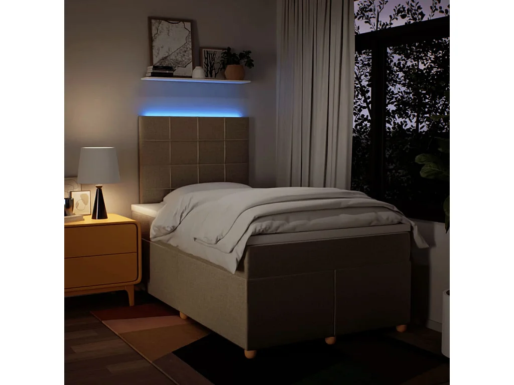 Cama boxspring com colchão 120x190 cm tecido cor creme