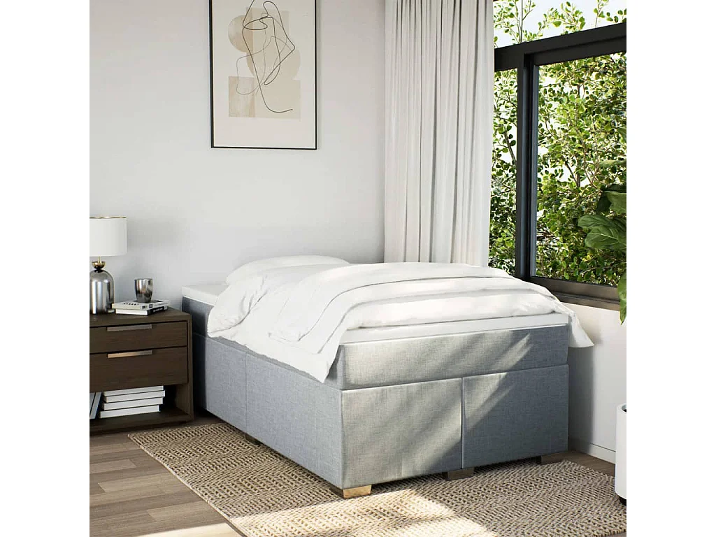 Sommier à lattes de lit et matelas gris clair 120x190 cm tissu