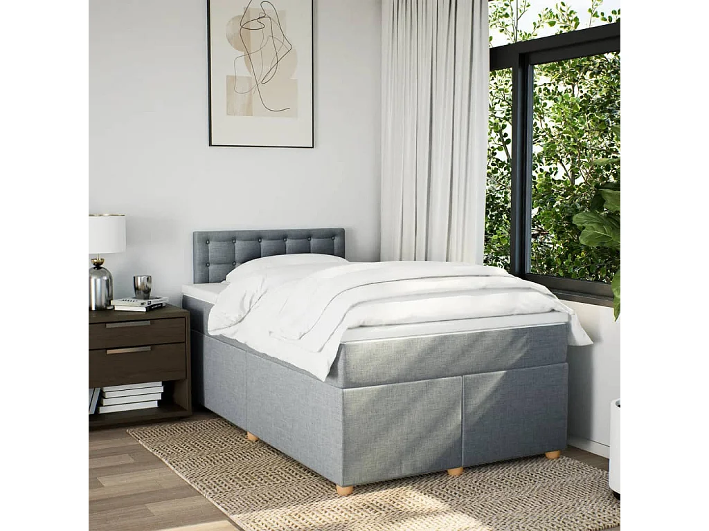 Sommier à lattes de lit et matelas gris clair 120x190 cm tissu