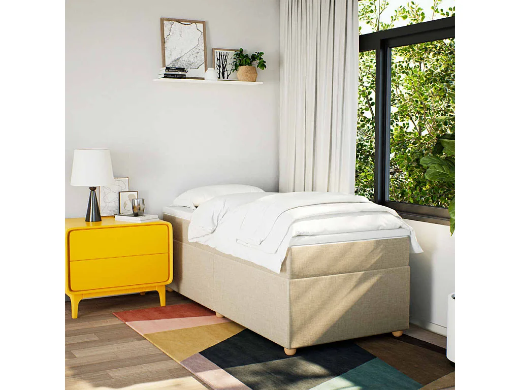 Boxspring met matras stof crèmekleurig 90x200 cm