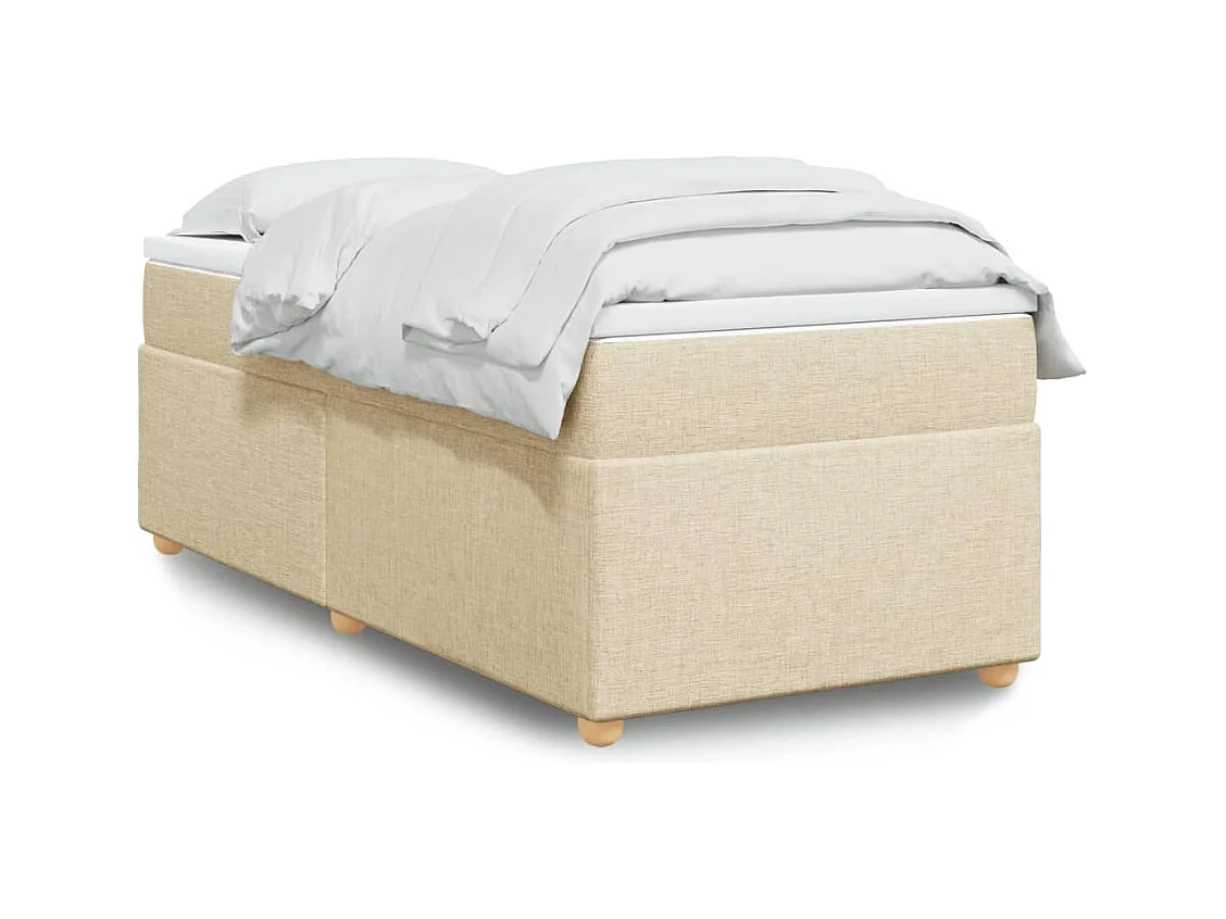 Cama box spring con colchón tela color crema 90x200 cm