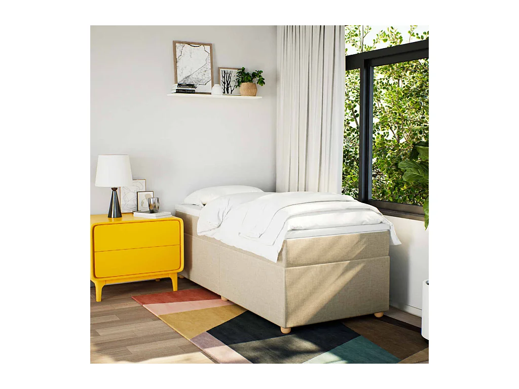 Sommier à lattes de lit avec matelas Crème 90x200 cm Tissu