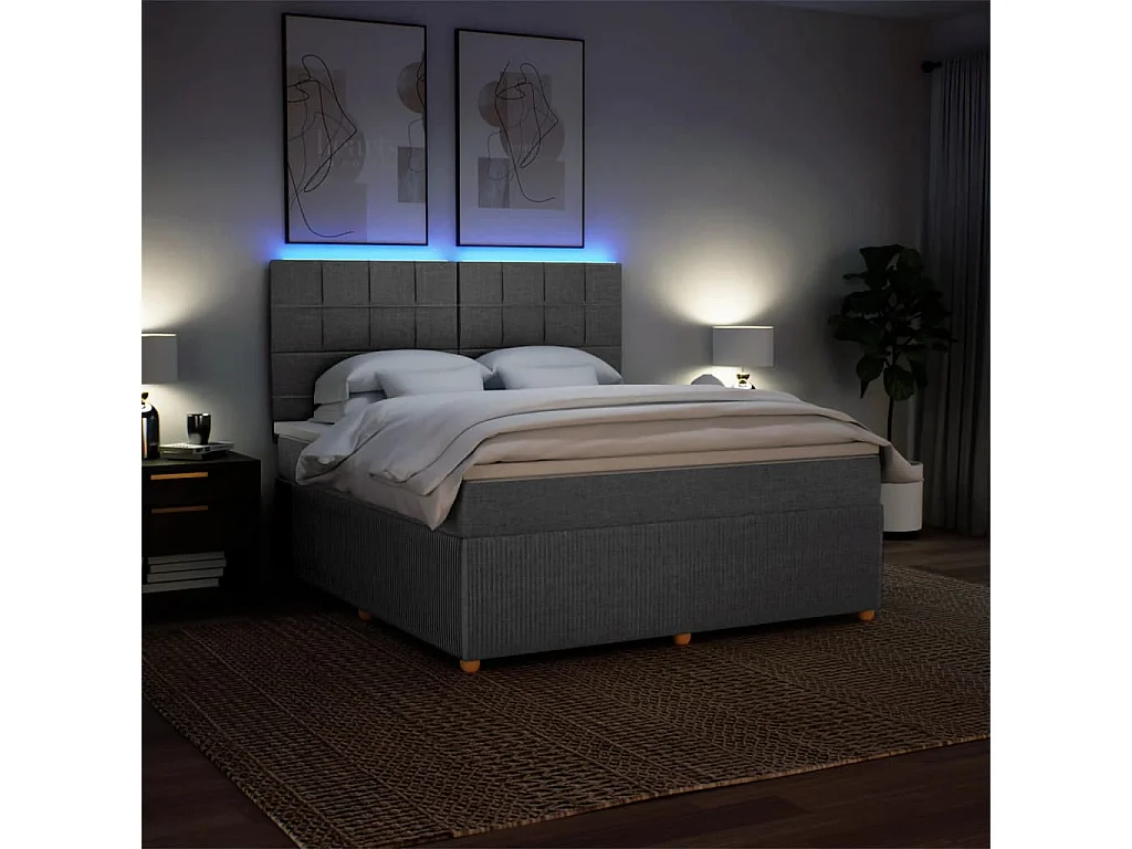 Cama box spring con colchón tela gris oscuro 180x200 cm