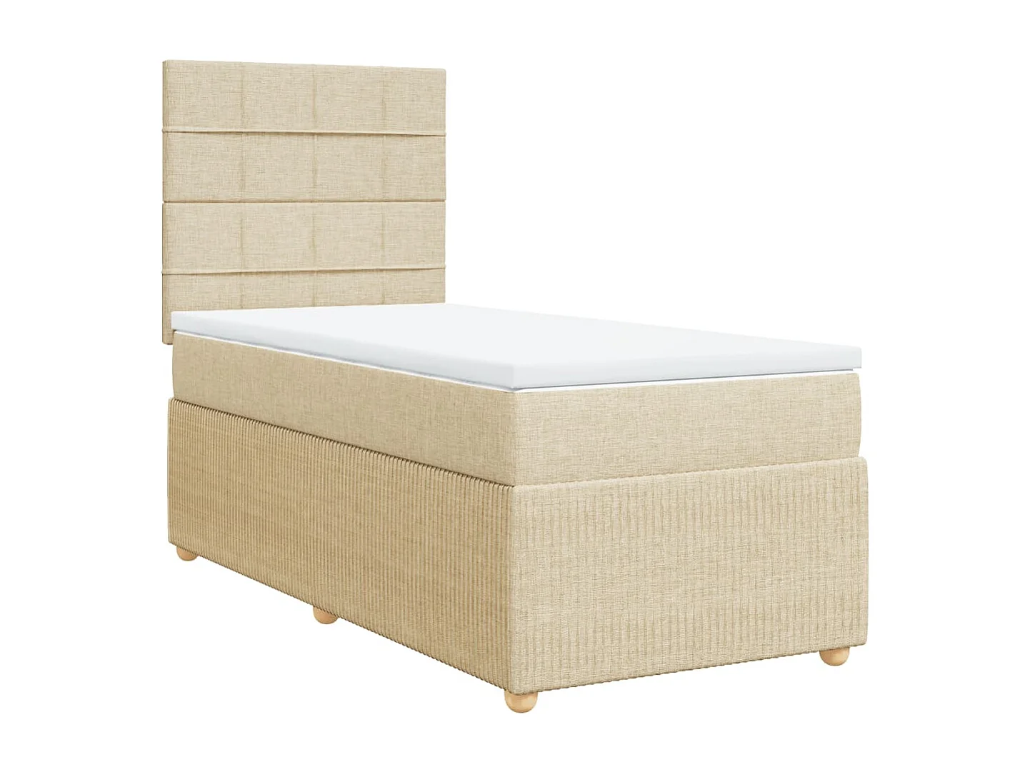Cama box spring con colchón tela color crema 90x200 cm