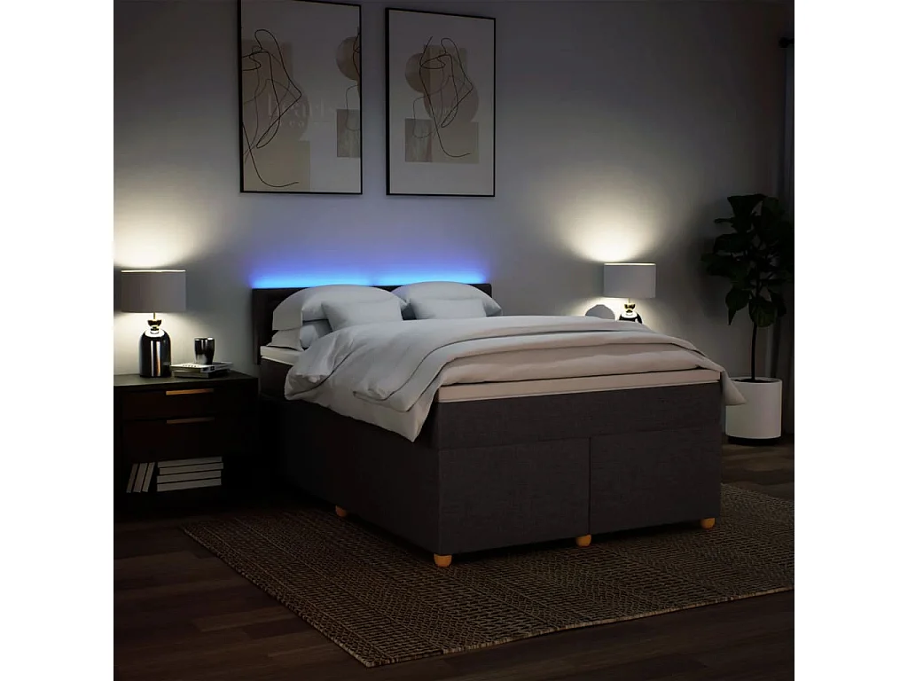 Cama box spring con colchón tela marrón oscuro 160x200 cm