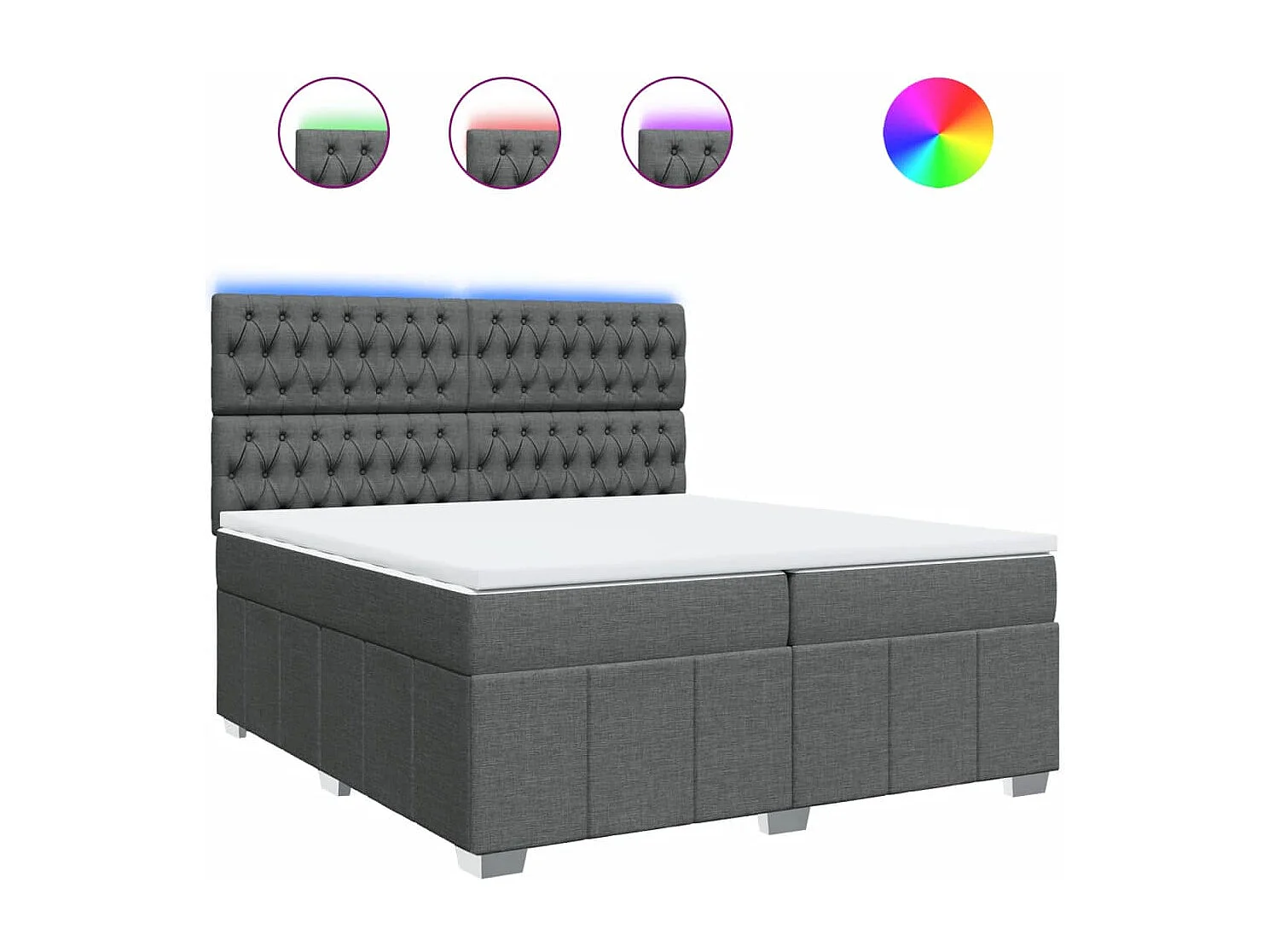 Sommier à lattes de lit avec matelas Gris foncé 200x200cm Tissu