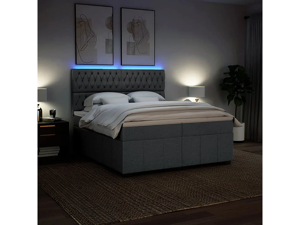 Sommier à lattes de lit avec matelas Gris foncé 200x200cm Tissu