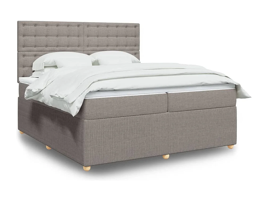 Cama box spring con colchón tela gris taupe 200x200 cm