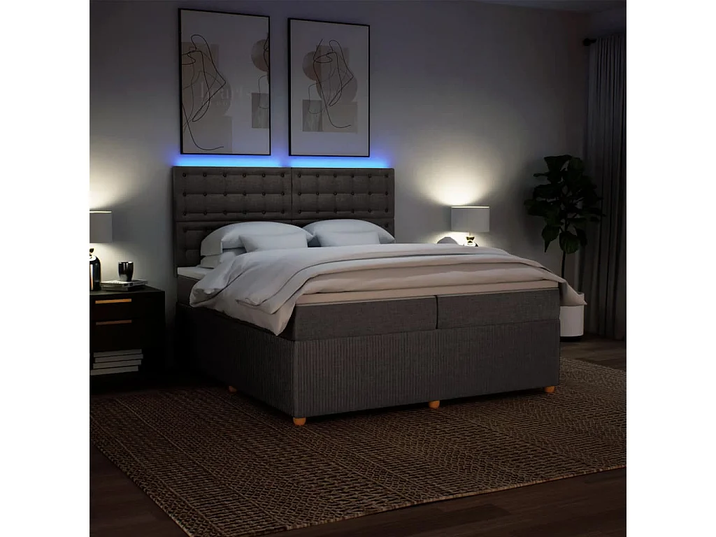 Cama box spring con colchón tela gris taupe 200x200 cm