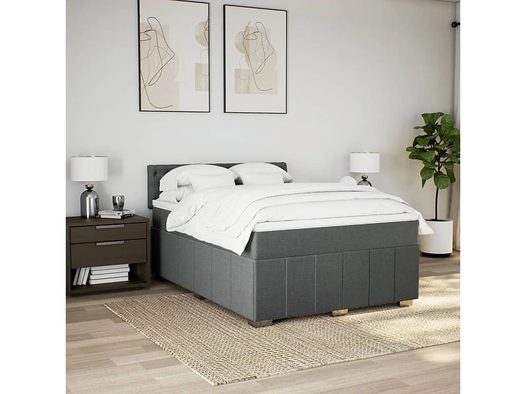 Boxspring met matras stof donkergrijs 160x200 cm