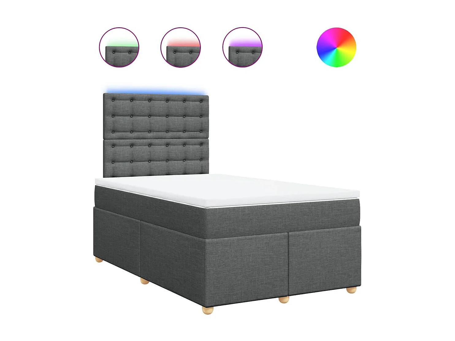 Sommier à lattes de lit avec matelas gris foncé 120x190cm tissu