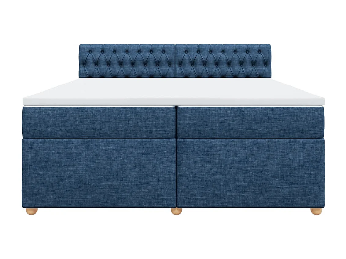 Cama box spring con colchón tela azul 200x200 cm