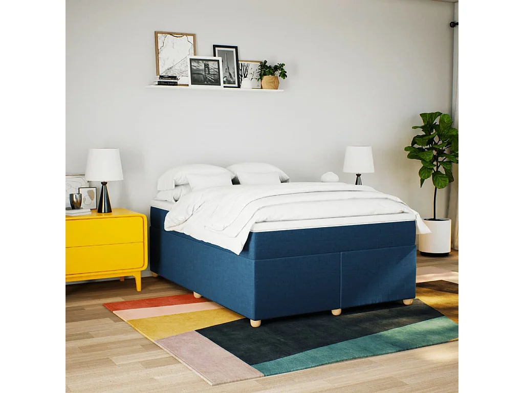 Boxspring met matras stof blauw 140x200 cm