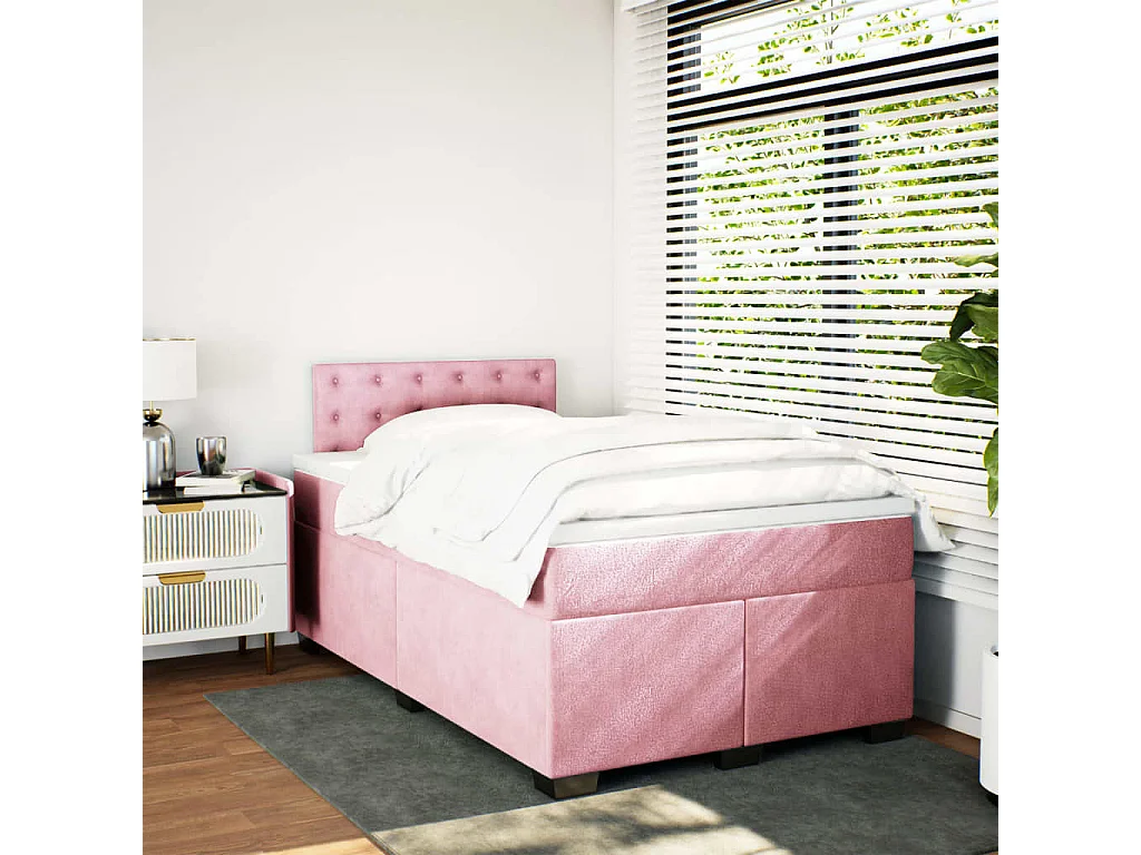 Cama box spring con colchón terciopelo rosa 120x190 cm