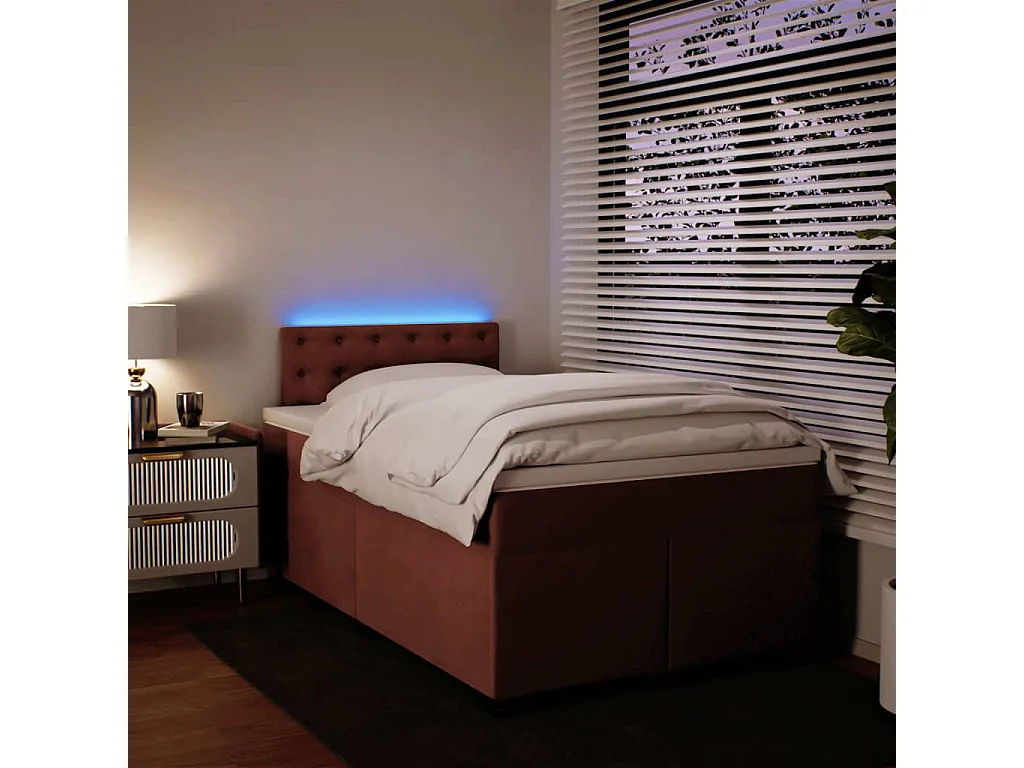 Cama box spring con colchón terciopelo rosa 120x190 cm