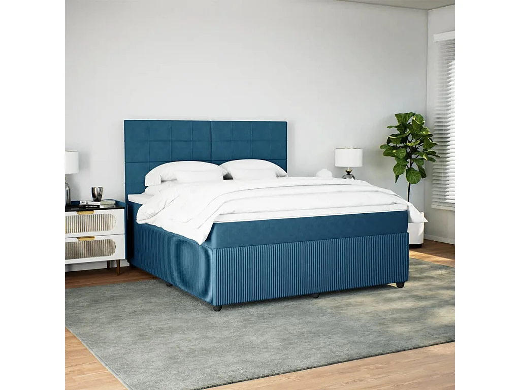Cama box spring con colchón terciopelo azul oscuro 180x200 cm