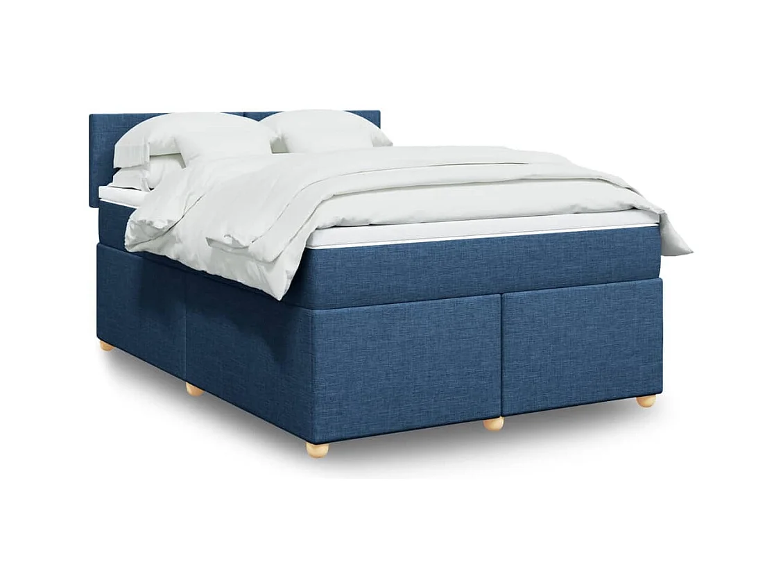 Cama box spring con colchón tela azul 160x200 cm