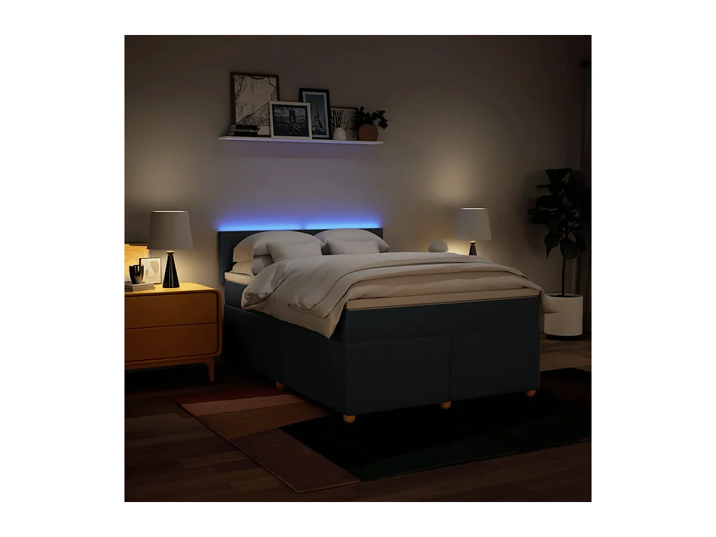 Sommier à lattes de lit avec matelas Bleu 160x200 cm Tissu