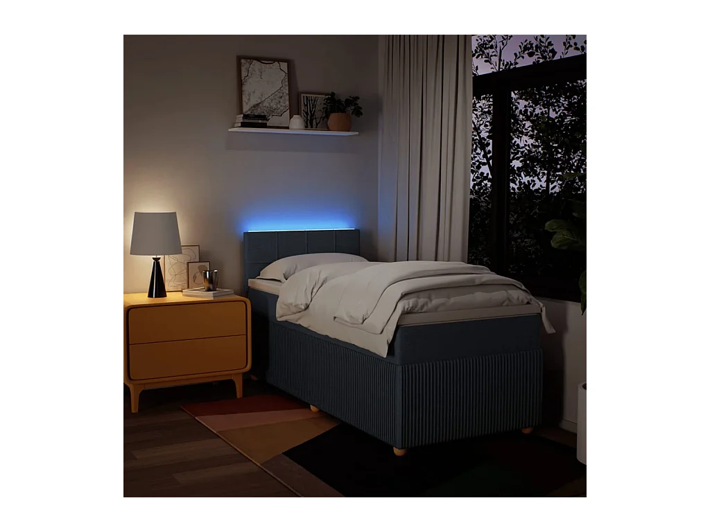 Cama box spring con colchón tela azul 90x200 cm