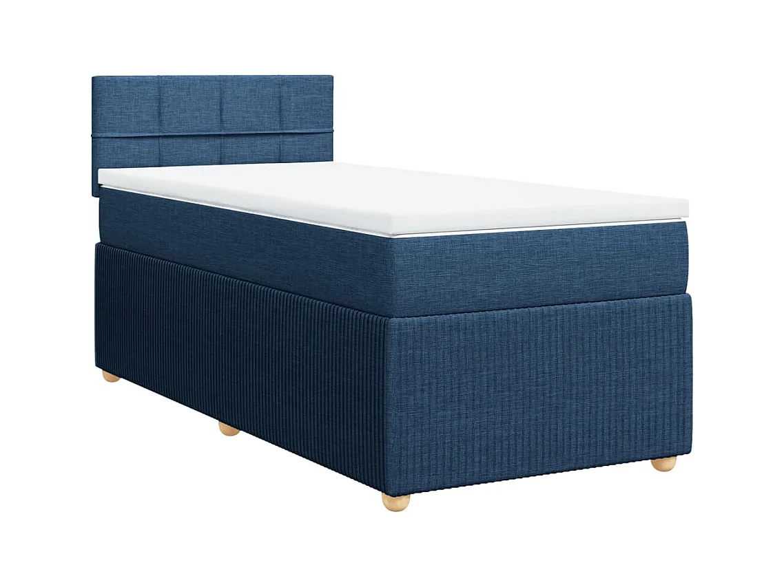Cama box spring con colchón tela azul 90x200 cm