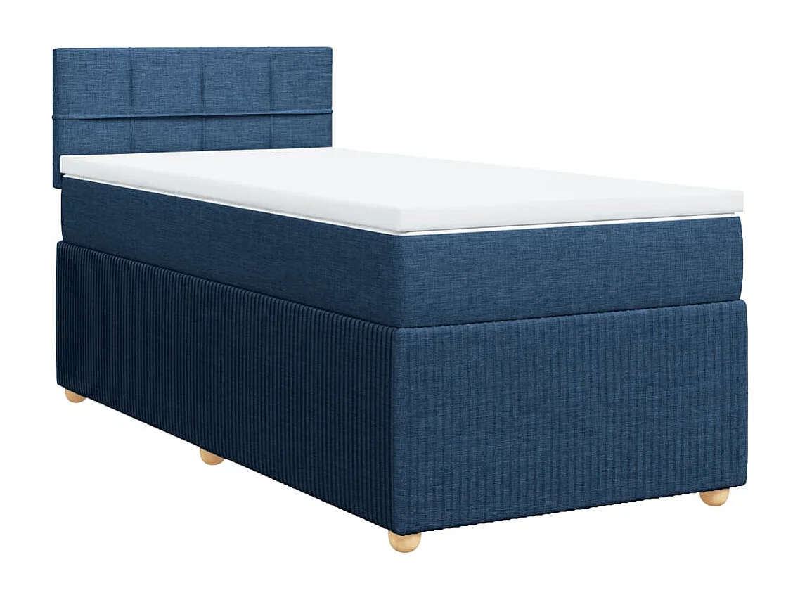 Cama box spring con colchón tela azul 90x200 cm