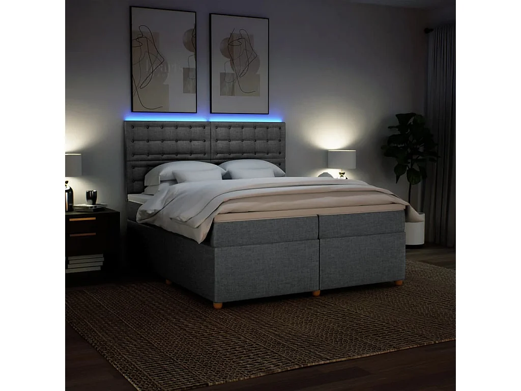 Sommier à lattes de lit avec matelas Gris clair 200x200cm Tissu