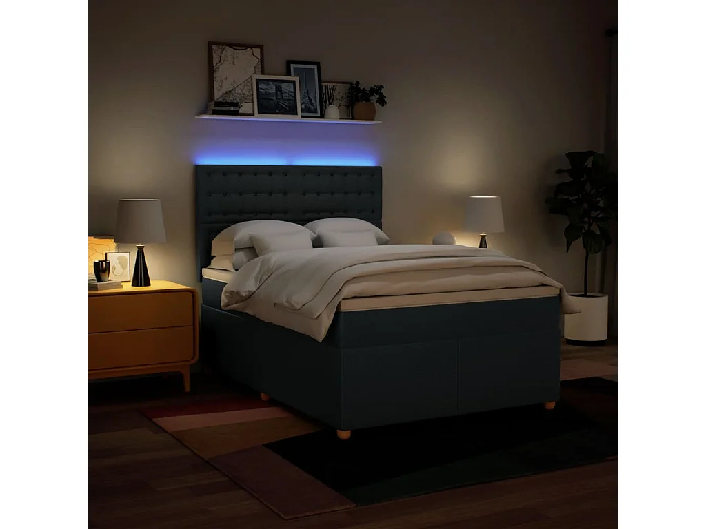 Sommier à lattes de lit avec matelas Bleu 140x200 cm Tissu