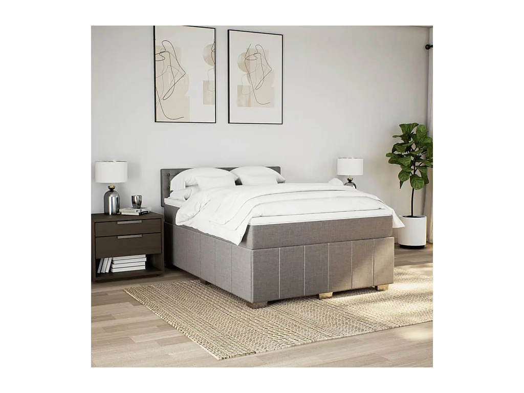 Sommier à lattes de lit avec matelas Taupe 160x200 cm Tissu