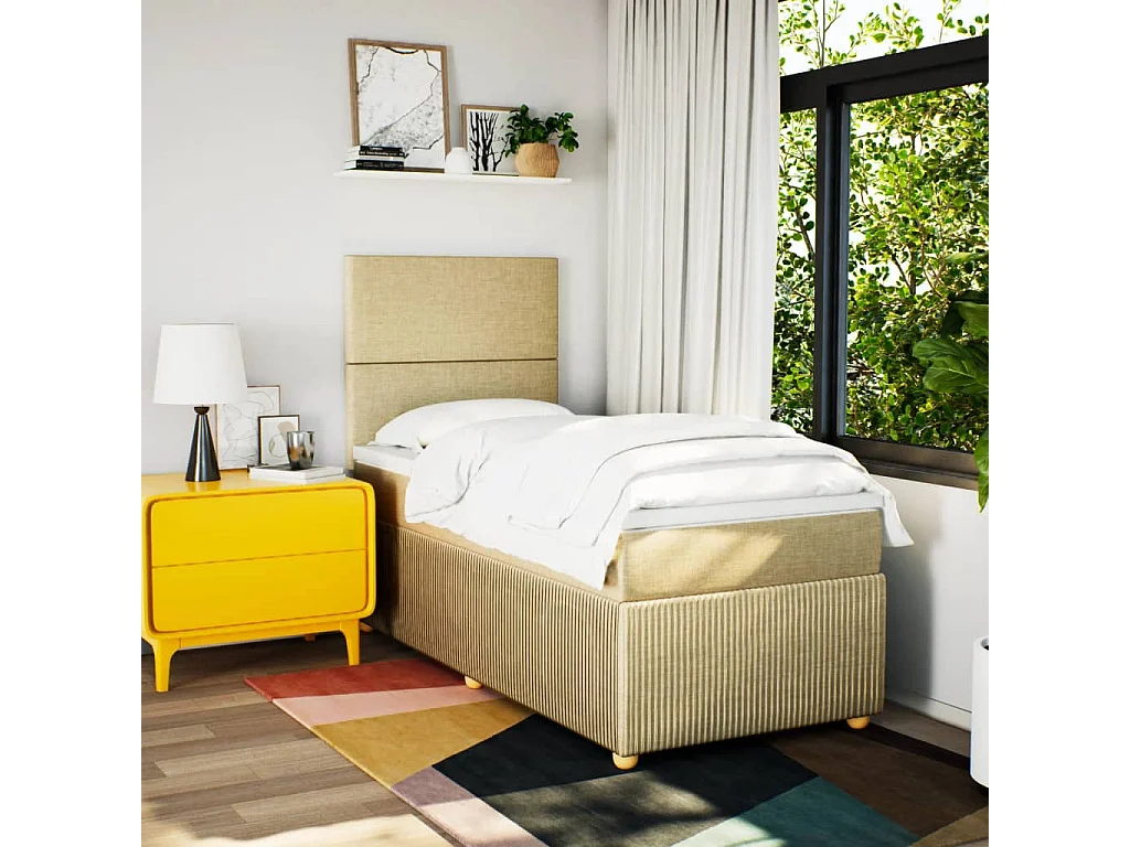 Cama com molas/colchão 100x200 cm tecido cor creme