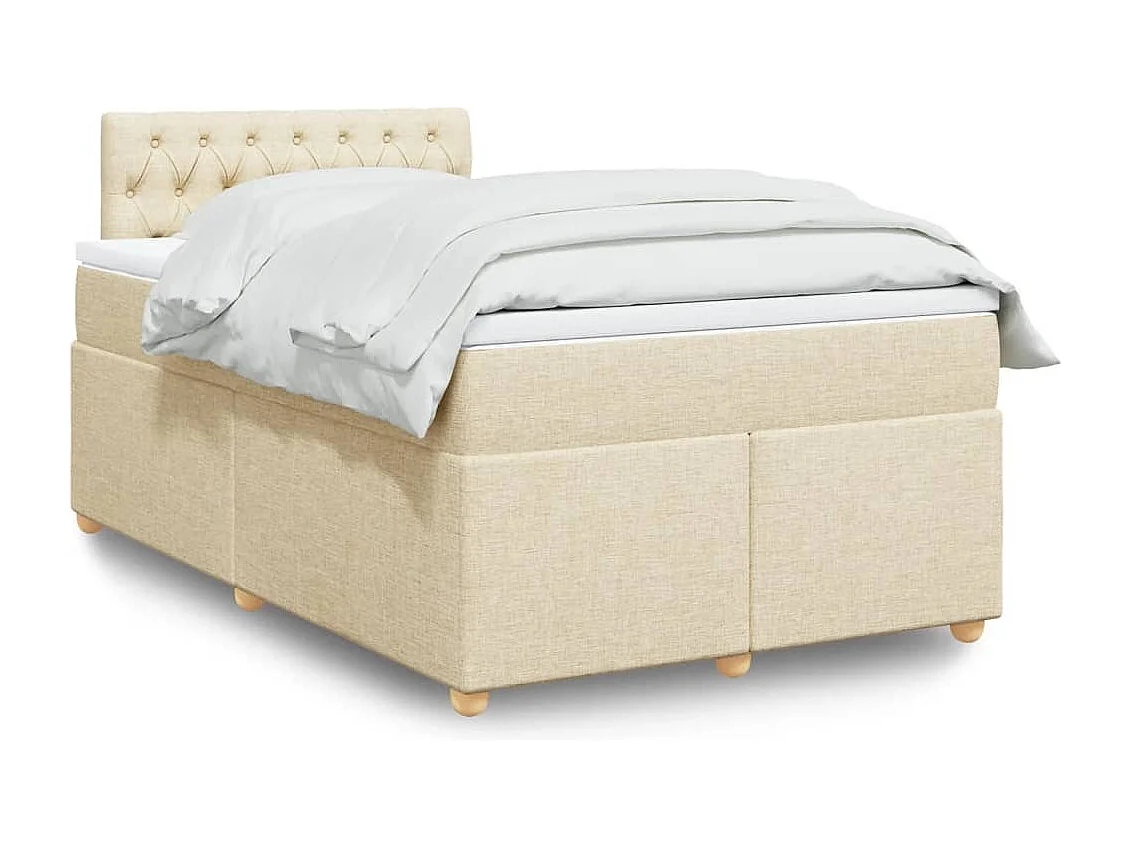 Cama box spring con colchón tela color crema 120x190 cm