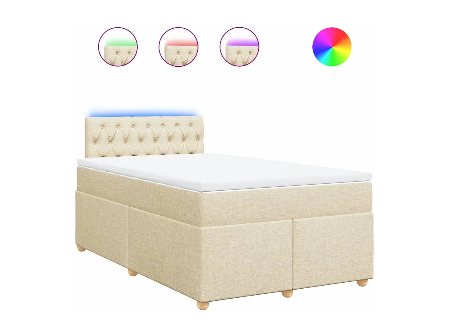 Cama box spring con colchón tela color crema 120x190 cm